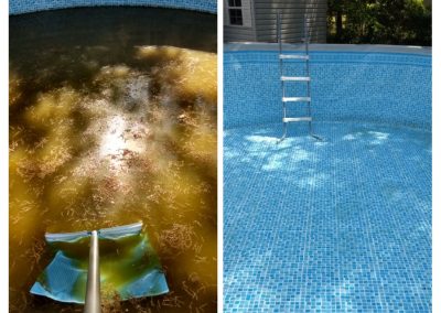A very dirty pool on the left and then the cleaned version of the same pool on the right after pool cleaning services in Chesterfield, VA.
