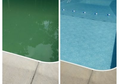 A before and after of a pool's results following a pre-season pool cleaning.